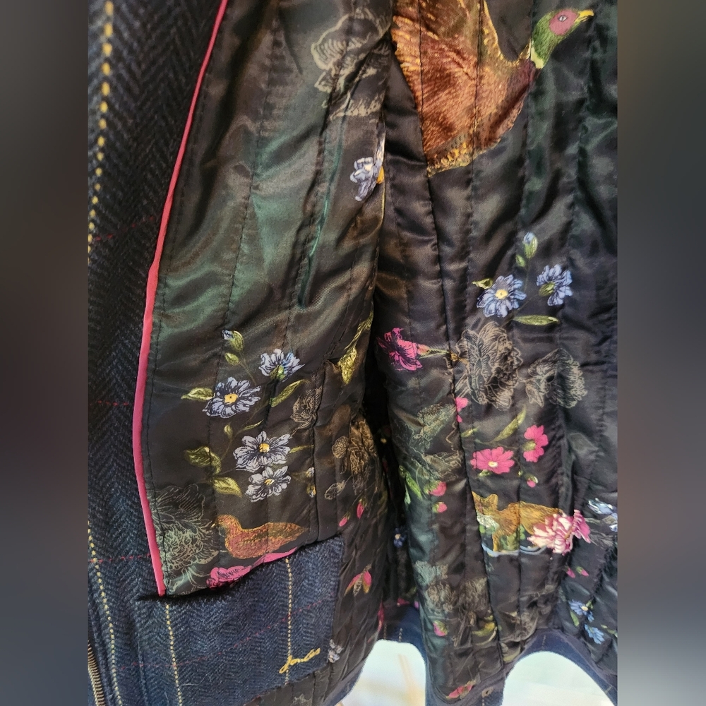 Women's Joules Blue Plaid Herringbone Fieldcoat UK 16/US 12 - Picture 5 of 6